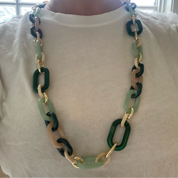 Funky Chunky Green Chain Link Statement Necklace - Picture 2 of 6